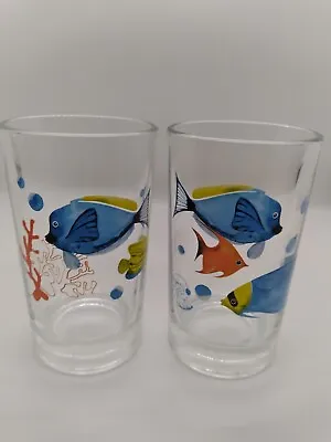 Hand Painted Juice Glasses With Fish Design - Set Of 2 • $12.50