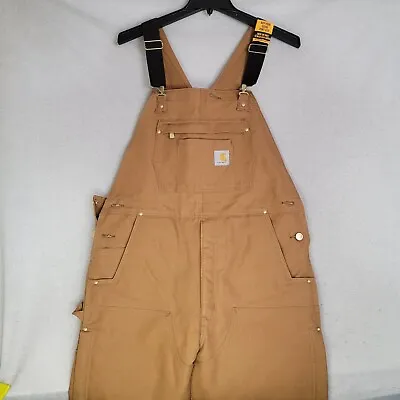 CARHARTT Insulated Bib Overalls Medium BROWN OUTDOORS Loose Fit Lined NWT • $96.95