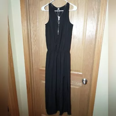 Black Light Weight Sleeveless Maxi Dress With Front Slit And Zipper Top Size M • $16