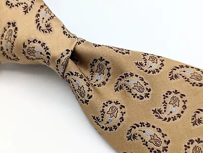 GIANLUCA ISAIA Golden Tan Woven Textured Paisley Silk 7 SEVEN FOLD Tie Italy • $47.99