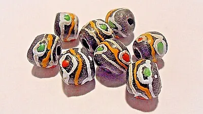 Antique Venetian Black Glass Trade Beads X 8 LOT 2 • £45