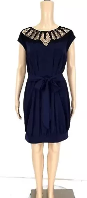 MIGUELINA Navy Blue Waist Tie Pleat Detail Gathered Hem Mini Dress Sz XS $425 • $13