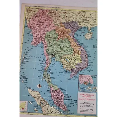 India Burma Thailand Indochina Map Vintage World Atlas Globemaster 90628 • $13.50