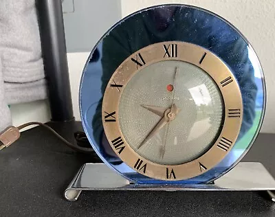 Vintage Blue Mirror Art Deco Telechron Alarm Clock Model 4F65 • $125