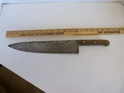 Vintage Heavy Carbon Steel Chefs Knife 12  Blade 17” Total Low Mileage Unit. • $75