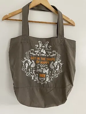 Lucy Tote Bag “Get In The Shape Of Happy” Canvas Shoulder Bag Workout Gym Taupe • $8