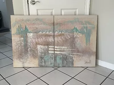 Lee Reynolds Vanguard Studios Abstract Painting Across Two 24x30 Canvases • $106.25