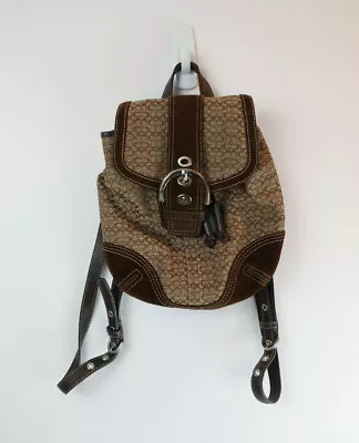 Coach Signature Brown Vintage Buckle Drawstring Backpack 9764 • $68.81