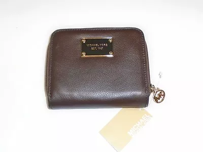 New-michael Kors Item Mocha Brown Leather Bi-fold Zip Around Walletclutch+coin • $118.99