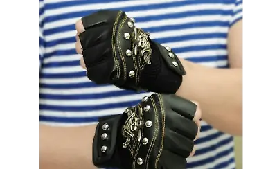 $19.95 • Buy Motorcycle Skull Fingerless Leather Gloves Men Harley Touch Half Fingertip L