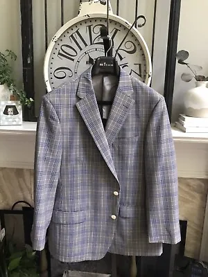 SAMUELSOHN  Performance  Men's Sport Jacket Coat Blue White Seersucker Plaid 46R • $69.99