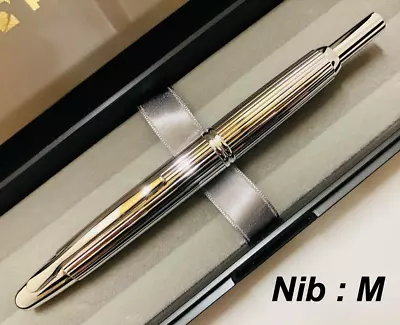 Pilot Capless Fountain Pen Fine Stripe FC-3MS-S Nib M Silver Rhodium Vanishing • $270
