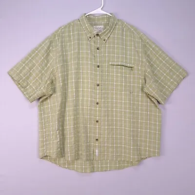 Cabelas Shirt Mens 2XL Green Plaid Button Up Short Sleeve Flaws Stains Holes • $6.59