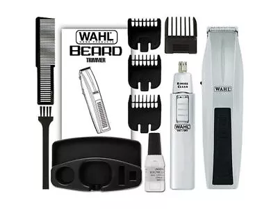 WAHL MUSTACHE & BEARD Battery Trimmer Kit W/ Bonus Ear/Nose Trimmer - 12 PCS NEW • $19.99