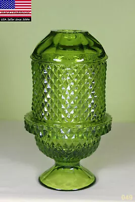 Viking Glass Green Diamond Point Candle Holder 2 Pieces MINT! • $34.99