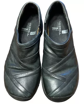 Merrell Ortholite Q Form Clogs Slip-On Black Leather Loafers Shoes Women Size 8 • $28.46