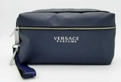 Versace Unisex Blue Black Toiletry Clutch Cosmetics Pouch Wristlet Bag Dopp Kit • $39.90