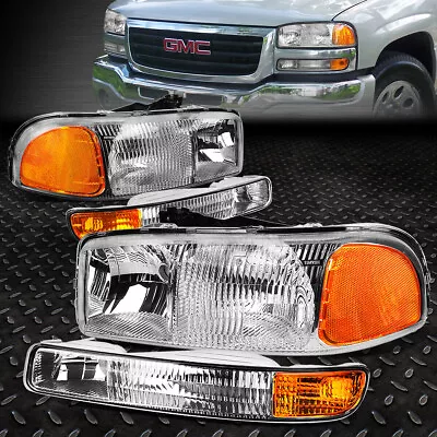 For 99-06 GMC Sierra 1500 Yukon Factory Style Fluted Lens Headlights Bumper Lamp • $63.88