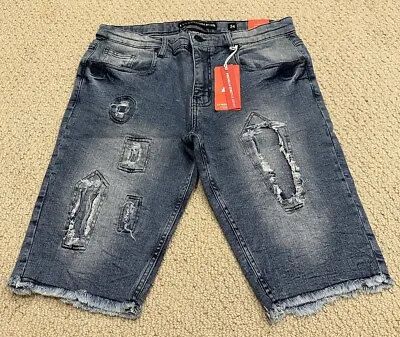 NWT Men’s LV Premium Jeans #07 Indigo Blue Distressed Torn Denim Shorts ALL SIZE • $15.99