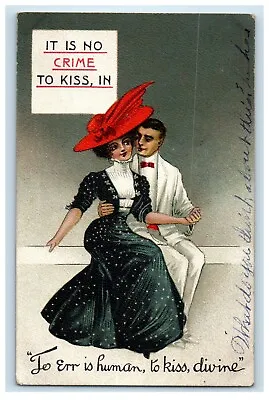1910 A Couple Big Hat Bow Tie It Is No Crime To Kiss In New Millport PA Postcard • £9.37