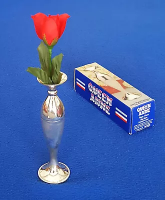 Vintage Silver Plated Bud Vase Queen Anne: Boxed With Artificial Bud: 5.3 Inches • £14.99