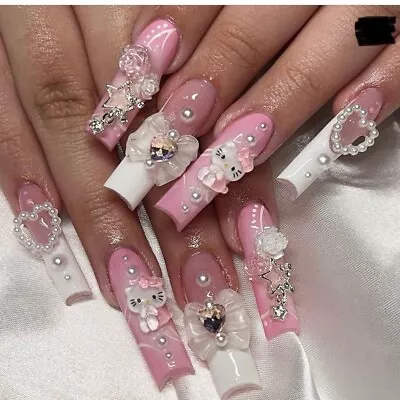 Hot Girl Hello Kitty Super Long Handmade Artisan Press On Nails • $26.09