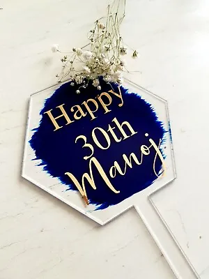 Personalised Acrylic Cake Topper - Painted/ Happy Birthday / Elegant Cake Topper • £4.50