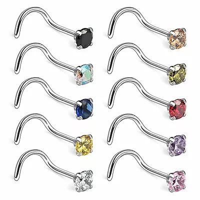 10pcs 316L Surgical Steel Hook Nose Nail Zircon Ring Piercing Jewelry 1.5-3mm • $8.69