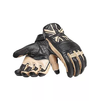 Triumph Mono Flag Black And Cream CE Certified Leather Motorcycle Gloves NEW • $105.79