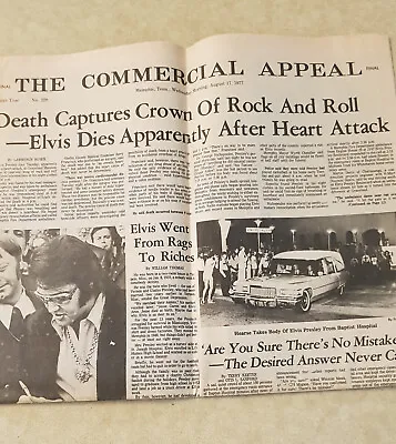 Elvis Presley Death Report REAL Newspaper Memphis Tennessee Dated 17 Aug. 1977 • $25