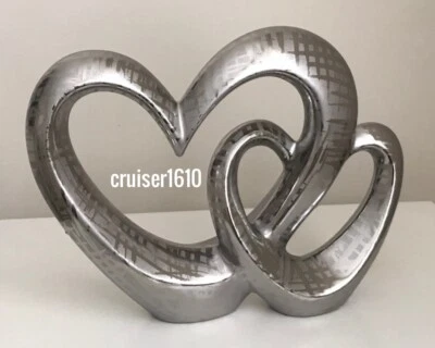 £14.40 • Buy NEXT Silver Hearts Ornament Ceramic Interlocked Sculpture Party Gift- New