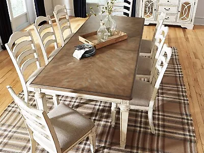 ON SALE - Traditional White & Brown Rectangular Dining Table & 8 Chairs Set IC07 • $2022.76