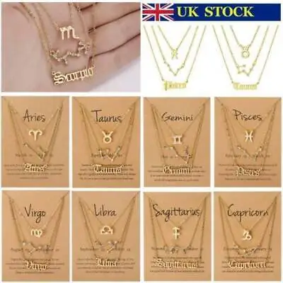 3Pcs/set Silver Plated Zodiac Sign 12 Constellation Necklace Pendant Women Chain • £2.28
