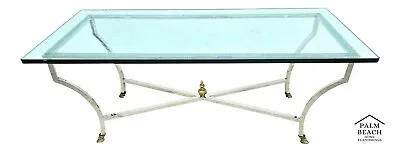 MAISON JANSEN Mid Century Italian Modern Chrome & Glass Coffee Table Hoof Feet • $1795