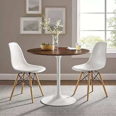 Modway Mid-Century Modern 36  Round Walnut Wood Top Metal Pedestal Dining Table • $543.40