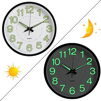 £11.99 • Buy 12  Round Luminous Wall Clock Glow In The Dark Night Light Silent Quartz Clock