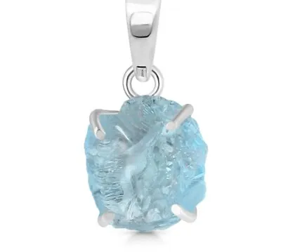925 Silver Aquamarine Raw Gemstone Pendant • $9.99