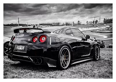 Nissan Gtr Black Sports Tuned Car Large Wall Art Framed Canvas Picture 20x30  • £20