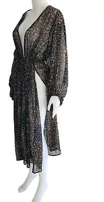 SPORTSGIRL Size M/L Black Semi Sheer Floral Long Kimono Style Jacket • $24.50