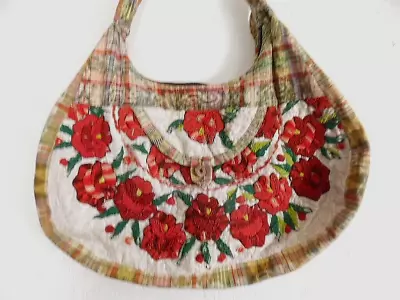 Embroidered Cloth Red Flowers Floral Mexican Women's Large Bag • $13.99