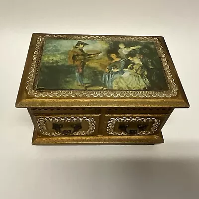 Vintage Japanese Gold Wood Jewelry Music Box Antoine Watteau “Le Foret D’Amour” • $10.88