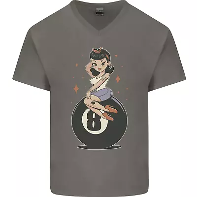 8-Ball Pool Pinup Mens V-Neck Cotton T-Shirt • $10.72