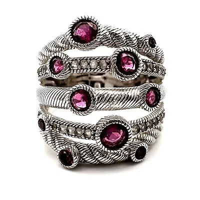 Judith Ripka Sterling “Look Of Five Bands” Rhodolite Garnet Ring-Size 7.75-A2564 • $69.99