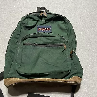 Original Jansport Backpack Suede Bottom Green Polyester Canvas • $29.99