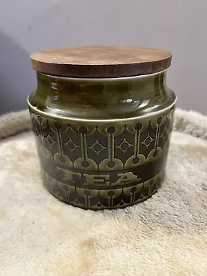 Vintage Hornsea Heirloom Green Tea Storage Jar Pot Ceramic Wooden Lid • £10