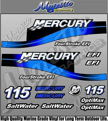 MERCURY 115hp - BLUE - EFI SALTWATER - OUTBOARD DECALS • $63.70