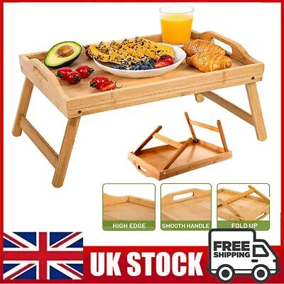 Bamboo Lap Tray Serving Tray With Folding Legs Breakfast Food Sofa Tea Tray Uk • £11.99