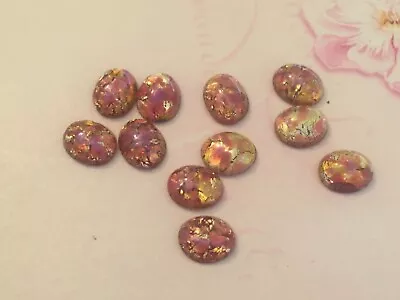 Vintage Oval Czech Flatback Cabs Ruby Opal Unfoiled 10x8mm Pack Of 8 Craft  • £4.25