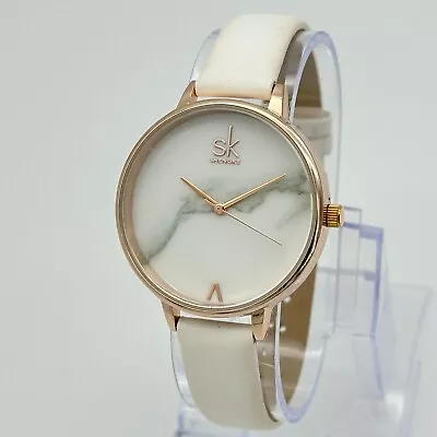 Ladies SHENGKE Rose Gold Tone Quartz Watch Marbled Dial White Band 38mm Runs • $14.99