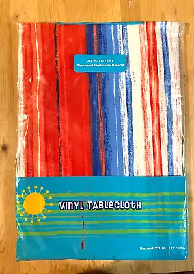 Vinyl Tablecloth 70Inch Zippered Umbrella Round NOS Red White Blue Ombre Stripe  • $14.99